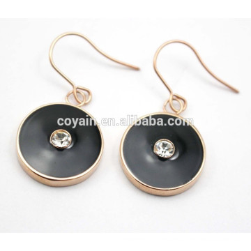 Luxury black enamel round rose gold plated earring with crystal